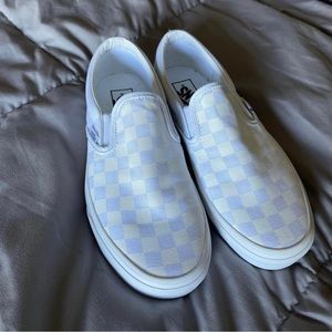 Vans white checkerboard slip on shoes